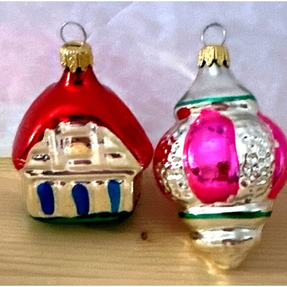 Vintage Kurt Adler Glass Christmas Ornaments 2 piece House Bulb Columbia - Picture 1 of 4